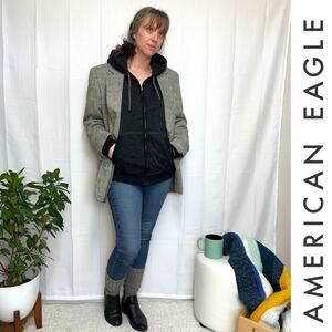 American Eagle Men's Classic Fit Zip Up Hoodie Heathered Gray Drawstring Sz: M